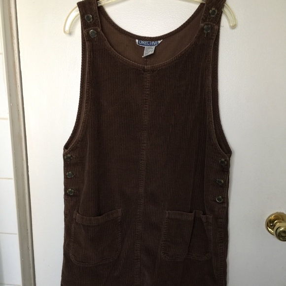 Earthy brown wide wale corduroy overall dress - Picture 1 of 7